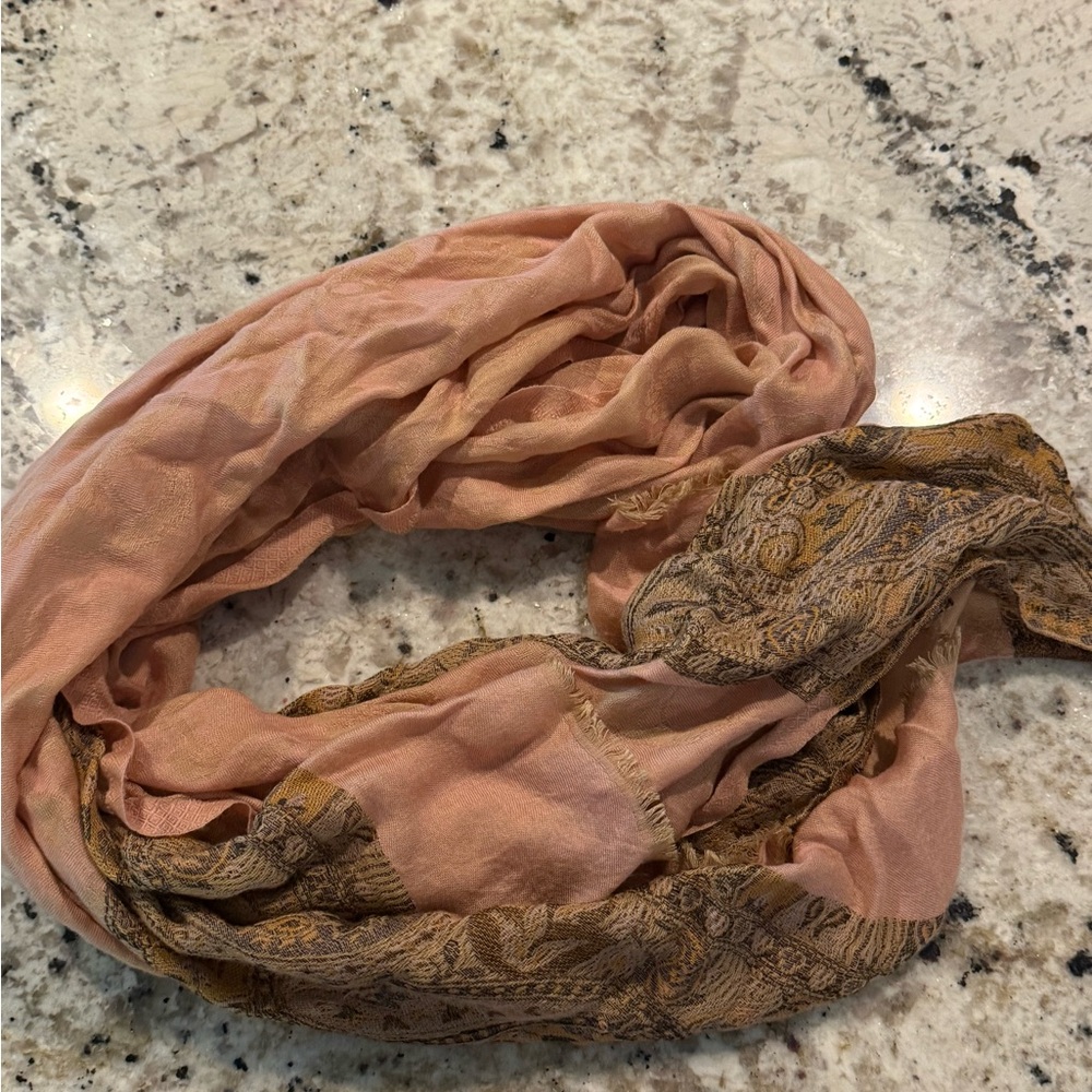 *GENTLY WORN* Pink and Brown Patterned Bohemian Print Scarf